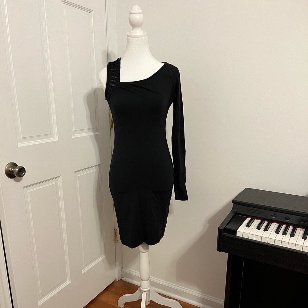 David Lerner One Shoulder Black Dress
